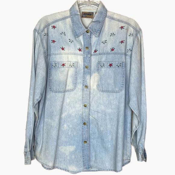 Vintage Sasson Chambray Embroidered Shirt - Picture 1 of 9
